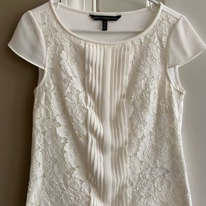 White House Black Market ivory lace flutter sleeve blouse